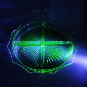 Vintage Depression Uranium Glass 12-Sided 4 Part Relish Dish